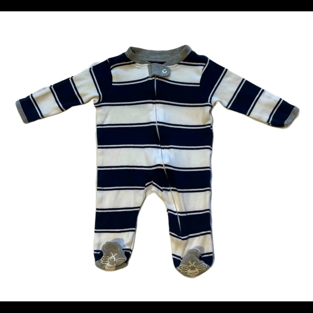Burt's Bees Baby Boy Footed Coverall ~ Navy & White ~ Stripes